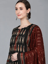 Women Black Pure Cotton Abstract Printed Kurta Trousers With Dupatta 1